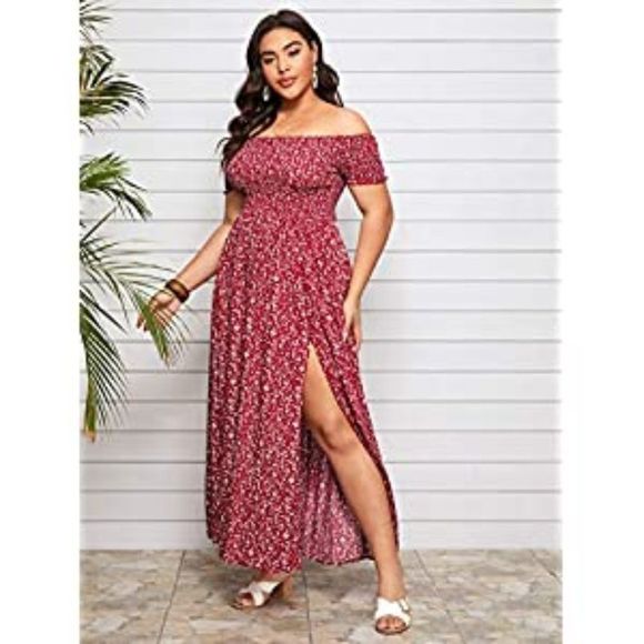 Women's Boho Floral Print Off Shoulder line dress - Picture 3 of 4